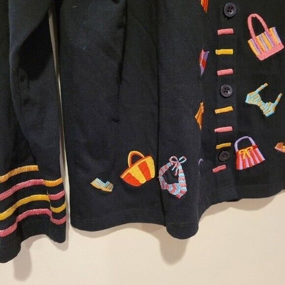 Michael Simon Lite Womens Embroidered Cardigan Size M Shoe Purse Print Artsy - Picture 4 of 9